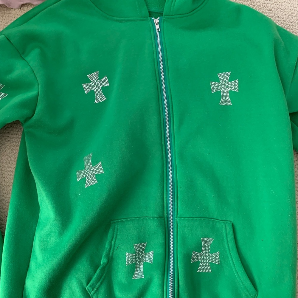 Green Studded Cross Zip Up